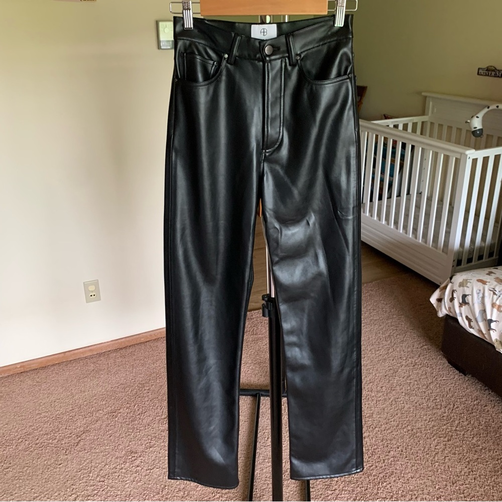 Anine Bing Black Leather Straight Leg Pants 24